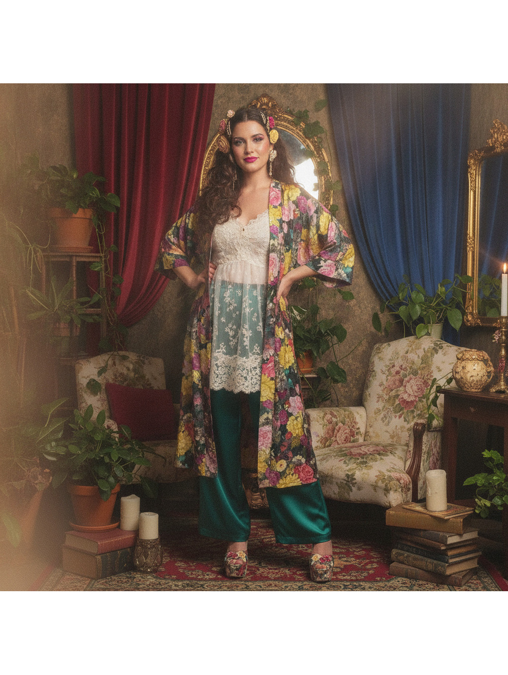 VINTAGE MISS DIOR LUXURY FLORAL ROBE / CAFTAN